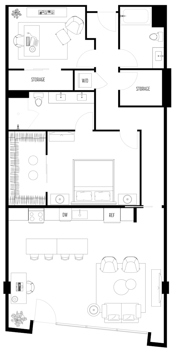 A black and white image of a house floor plan with labeled rooms.